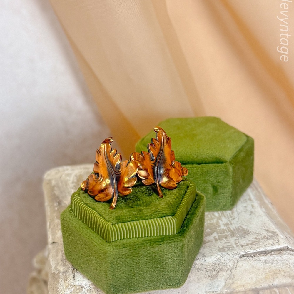 Copper Leaf Screw Back‎ Earrings